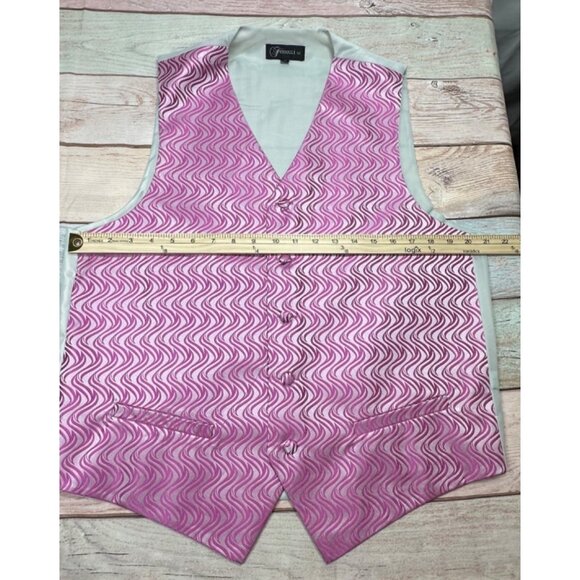 Ferrecci Mens L Pink Gray Swirl Vest Set Bow Tie Long Tie Formal Wedding New - Picture 4 of 7
